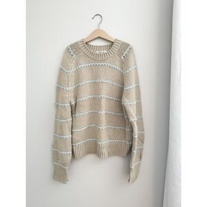 Madewell Tan Blue Stripe Knit Crewneck Sweater Size Small